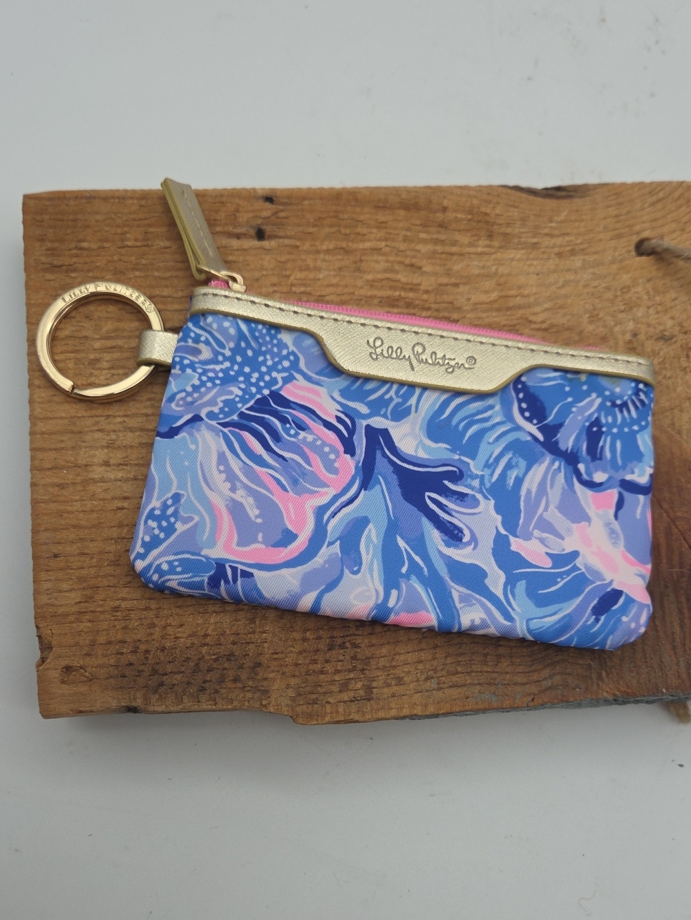 Lilly Pullitzer Wallet Pink Blue ID Coin Wallet Keychain Shade Seekers